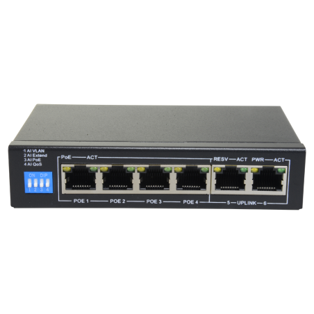 Switch PoE 4 ports PoE + 2 Uplink RJ45 Jusqu'à 60W