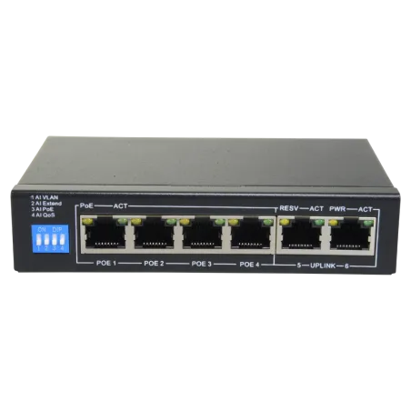 Switch PoE 4 ports PoE + 2 Uplink RJ45 Jusqu'à 60W
