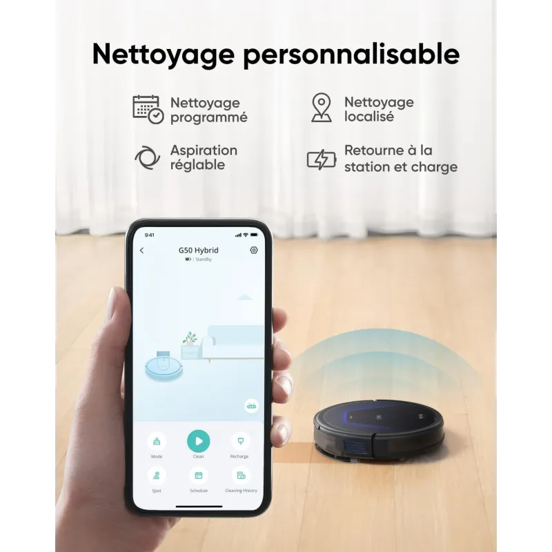 EUFY G50 Aspirateur Robot avec Puissance d'aspiration de 4 000 Pa, Dynamic Navigation