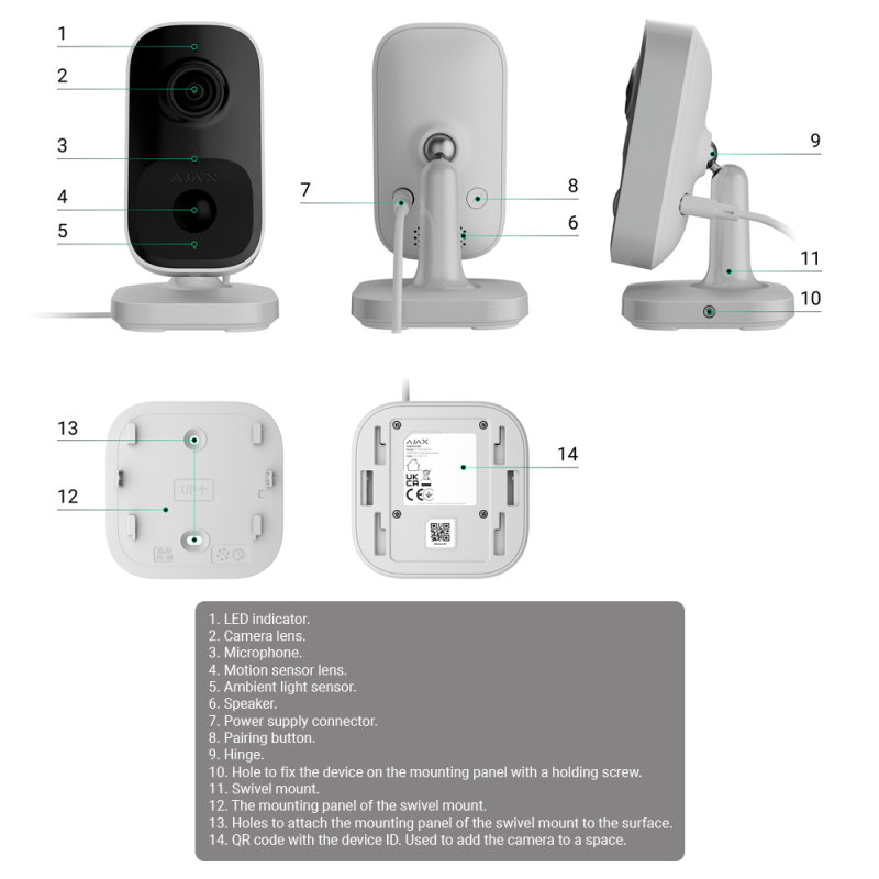 Caméra de surveillance intérieure avec Wi-Fi, détecteur de mouvement PIR et IA intégrée - AJAX IndoorCam