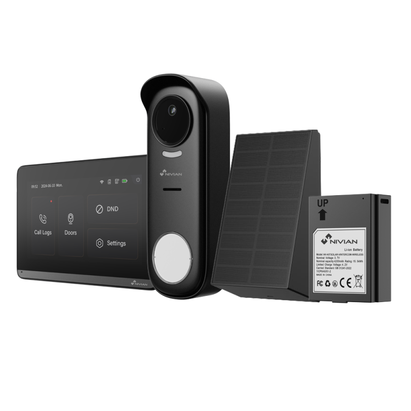 Kit Visiophone Sans Fil Nivian WiFi HaLow 500m – Écran Tactile 7" – Caméra 1080P IP65 – Solaire – Application Tuya