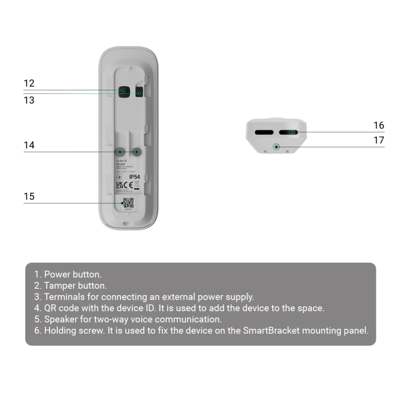 Ajax DoorBell Sonnette vidéo 4 MP avec IA intégrée - Graphite