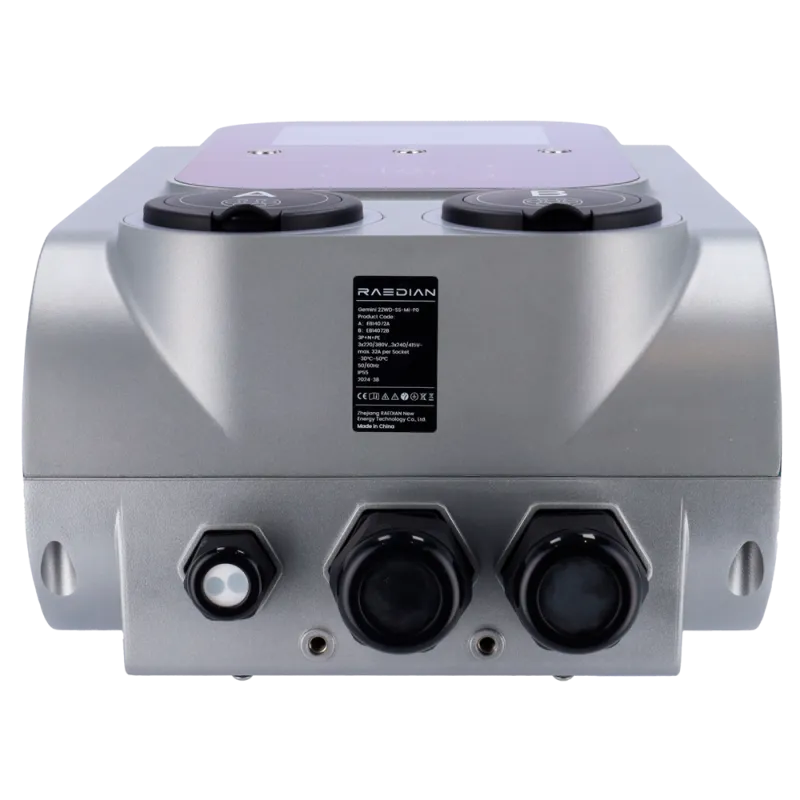 Borne de recharge double Raedian GEMINI 2 x 22 kW - RFID et compteur MID