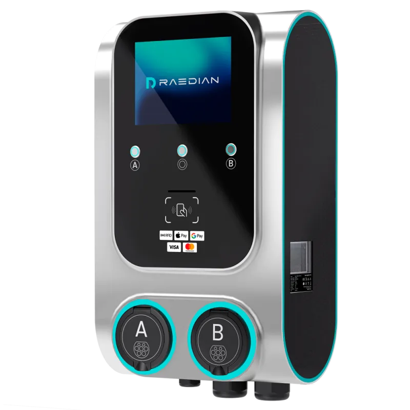 Borne de recharge double Raedian GEMINI 2 x 22 kW - paiement sans contact Nayax