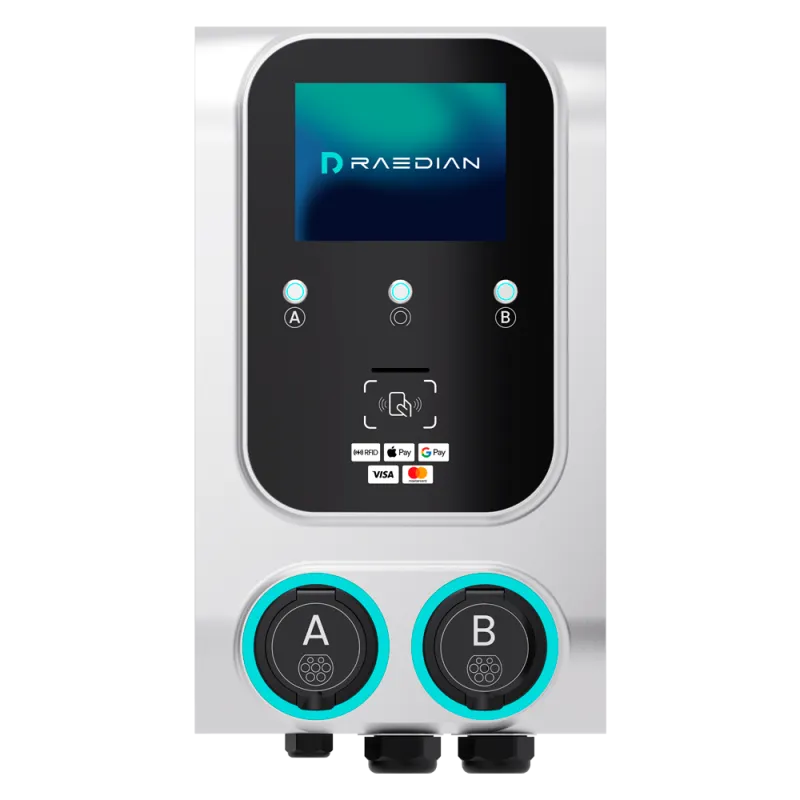 Borne de recharge double Raedian GEMINI 2 x 22 kW - paiement sans contact Nayax