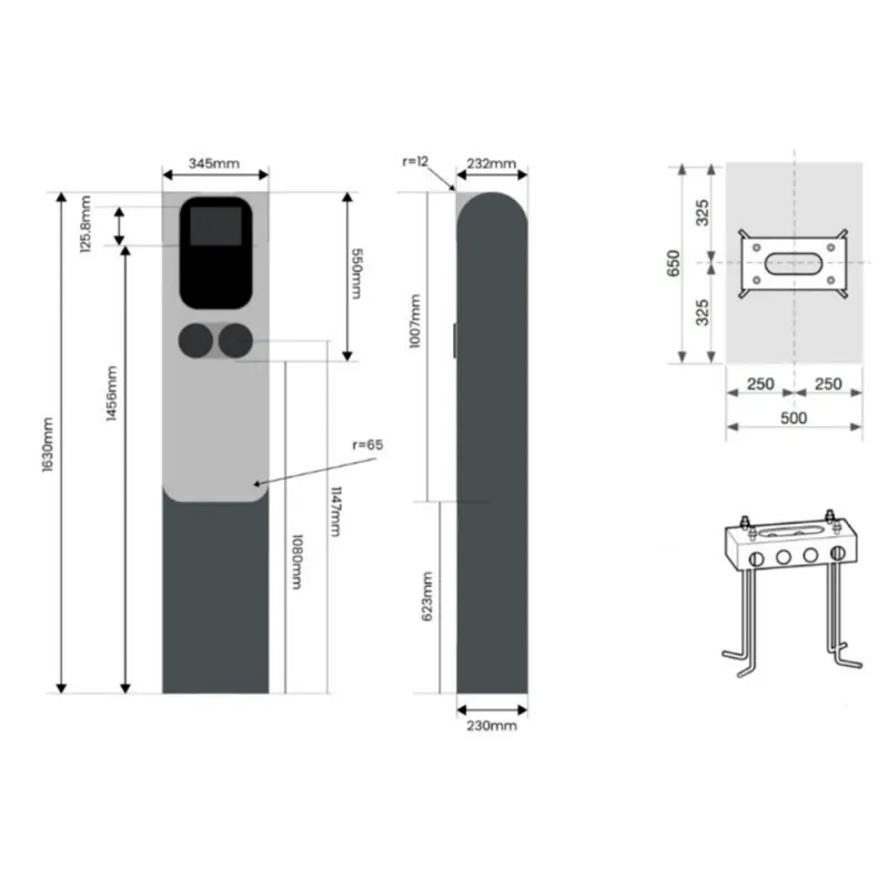 Borne de recharge double Raedian GEMINI 2 x 22 kW - RFID et compteur MID - avec poteau et protections