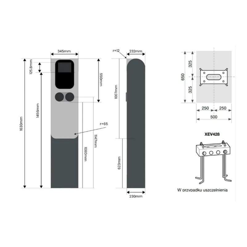 Borne de recharge double Raedian GEMINI 2 x 22 kW - paiement sans contact Nayax - avec poteau et protections