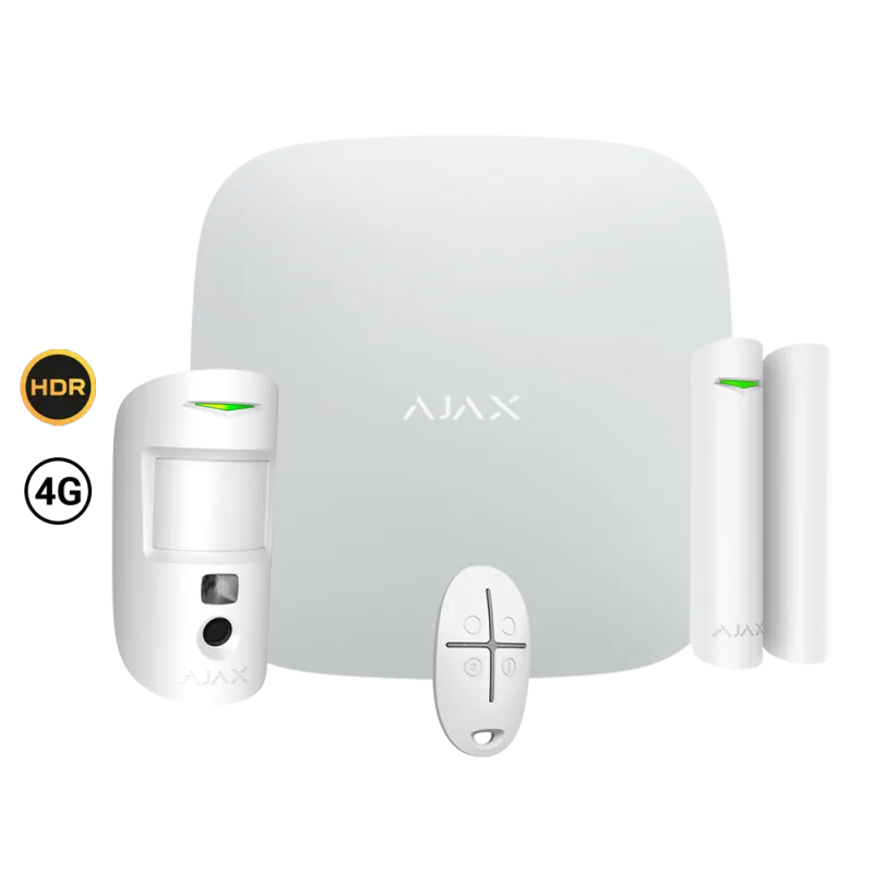 Kit alarme Ajax StarterKit Cam HDR 4G - Hub 2 (4G) avec détecteur photo - Blanc