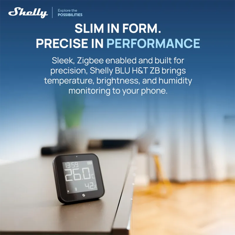 Shelly BLU H&T Display ZB – Capteur température et humidité avec écran, noir