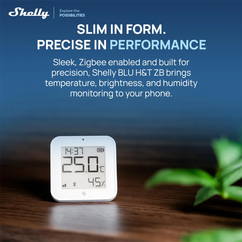 Shelly BLU H&T Display ZB – Capteur température et humidité avec écran, blanc