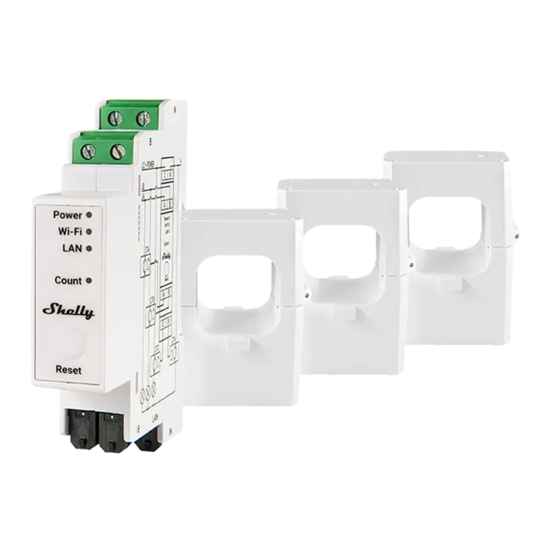 Shelly Pro 3EM-400A – Compteur d’énergie triphasé avec 3 pinces 400 A