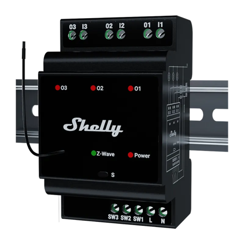 Shelly Wave Pro 3 LR – Relais Z-Wave Long Range à 3 canaux sur rail DIN