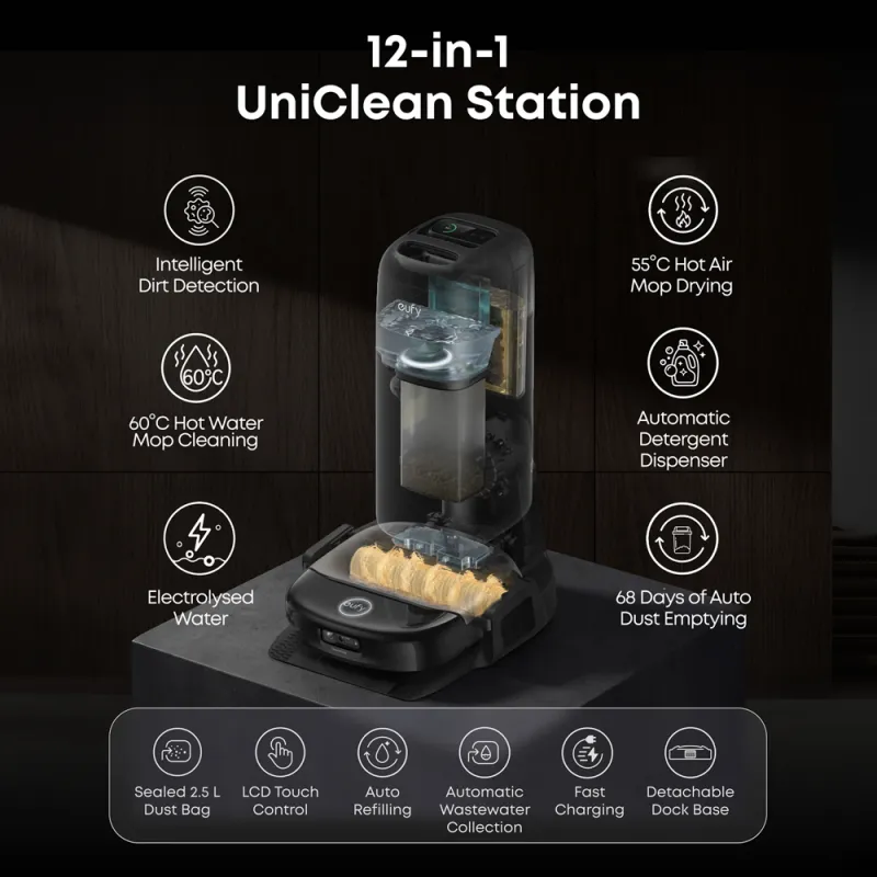 Eufy Omni S2 HydroJet – Robot aspirateur laveur 30 000 Pa et station UniClean