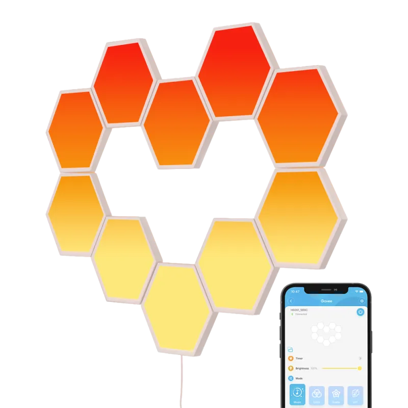 Govee Glide Hexa – Kit de 10 panneaux lumineux hexagonaux RGBIC