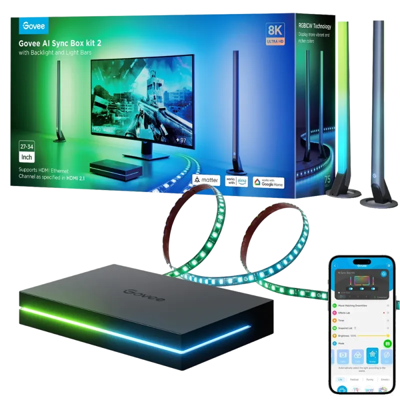 Govee AI Sync Box Kit 2 H6603 – Éclairage pour écran PC 27 à 34 pouces